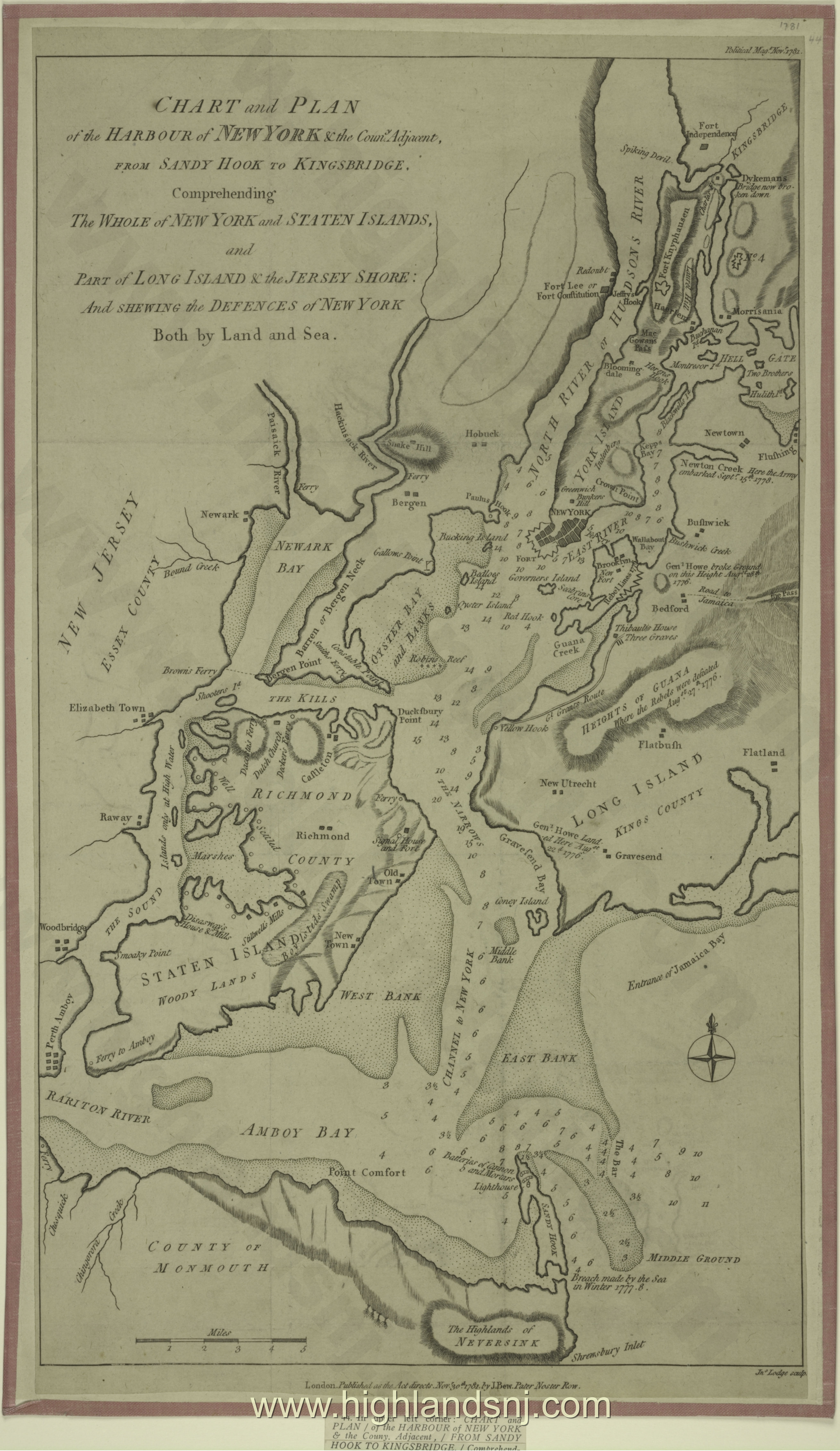 1781 Map of the harbour of New York & the Couny